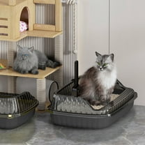 Semi Enclosed Cat Litter Box 36.5x27x12cm Splash Proof Plastic High Rim Litter Spade Spacious Easy Clean Open Top for Home Large Cats Anti Leak Multi Litter Type