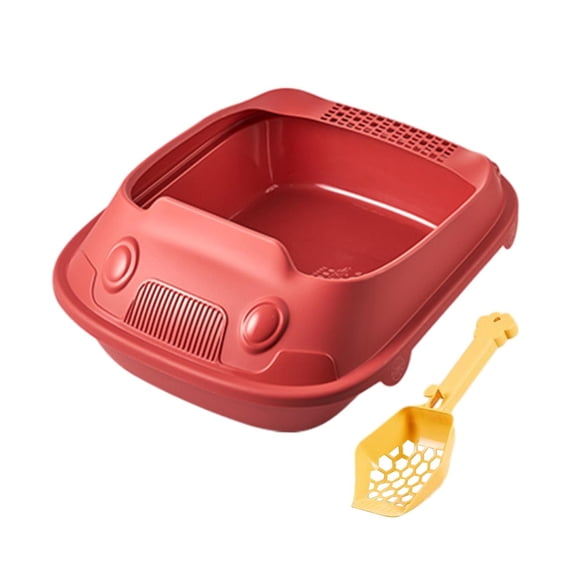 Semi Enclosed Cat Litter Box, High Sides with Scooper Cat Sand Box Portable Cat Sand Basin Deep Toilet Kitten Toilet for All Kinds of Cat Litter , Red 37x51x19.5cm