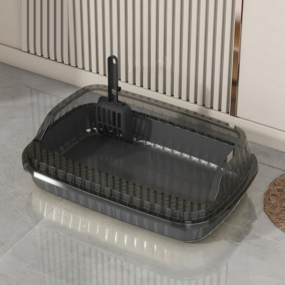 Semi Enclosed Cat Litter Box with Lid, Plastic Litter Box for Cats, Litter Pan High Sided, Never Absorbs Odors, Anti-Urine Leakage, Easy Cleaning, Include Scoop, Kittens or Multicat Homes
