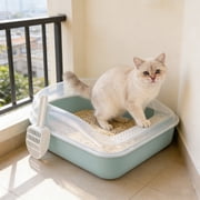 Semi Enclosed Cat Litter Box Splash Proof Odor Resistant Kitty Litter Pan High Sided Litter Containment Detachable Build Spacious Interior for Indoor Home Small Medium Cats Kitten Cat Litter Supplies