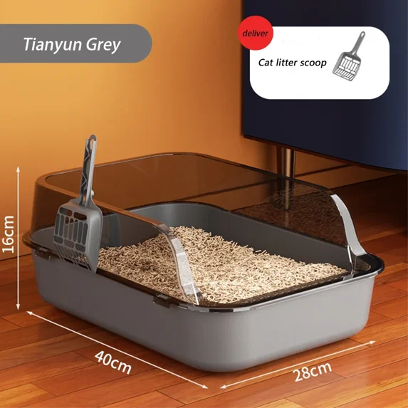 Semi-Enclosed Cat Litter Box Splashproof Kitten Toilet Tray Pet Cleaning Basin with High Sides for Indoor Use