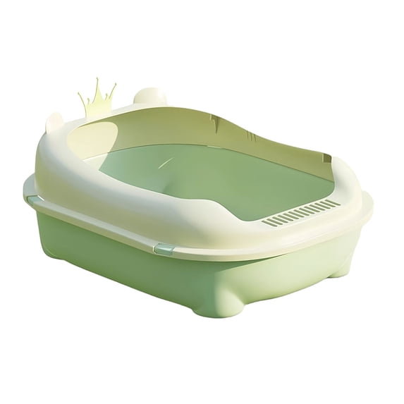 Semi Enclosed Cat Litter Box with High Sides, Front Entry Kitty Litter Pan with Removable Lid, Odor Control Cat Toilet Includes Scoop (Green)
