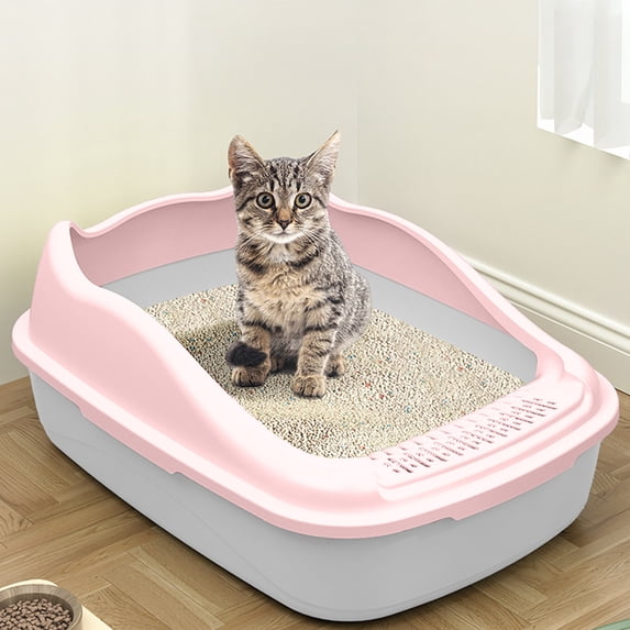 Semi-Enclosed Cat Litter Box with Scoop, 15x12x6 Inch – Odor Control, High Sides, Non-Stick, for Large Cats – Light Blue, Pink, Beige, Green