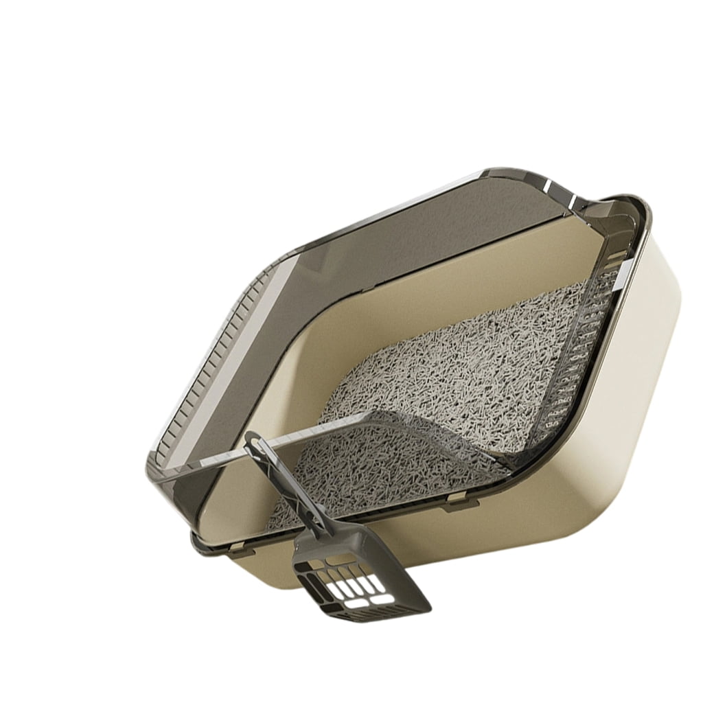 Semi Enclosed Cats Litter Box High Wall AntiSplash Design Thickened Odor Control Easy to Clean Cats Toilet for Home Use
