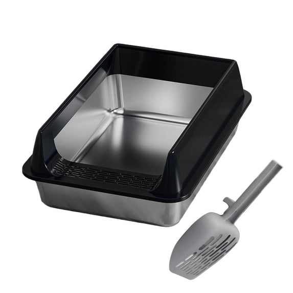 Semi Enclosed Cats Litter Box With Airflows Design Stainless Steel Scratchproof Low Entry Litter Container For Large