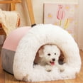 thumbnail image 1 of Semi Enclosed Dog Bed Plush Warm Anti Slip Cave House with Handle for Cats Dogs, 1 of 7