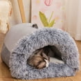 thumbnail image 1 of Semi Enclosed Dog Bed Plush Warm Anti Slip Cave House with Handle for Cats Dogs, 1 of 7