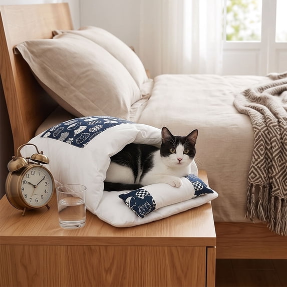 Semi Enclosed Dog Bed, Winter Warm Sleeping Bag Cave, Machine Washable Indoor Nest, Soft Polyester Burrowing Bed for Cats and Small Medium Dogs