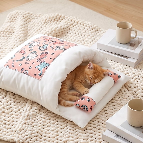 Semi Enclosed Dog Bed, Winter Warm Sleeping Bag Cave, Machine Washable Indoor Nest, Soft Polyester Burrowing Bed for Cats and Small Medium Dogs