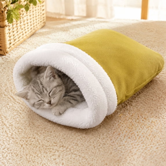 Semi Enclosed Extra Thick Warm Cat Bed, Soft Cozy Sleeping Cave for Indoor Cats Winter Rest