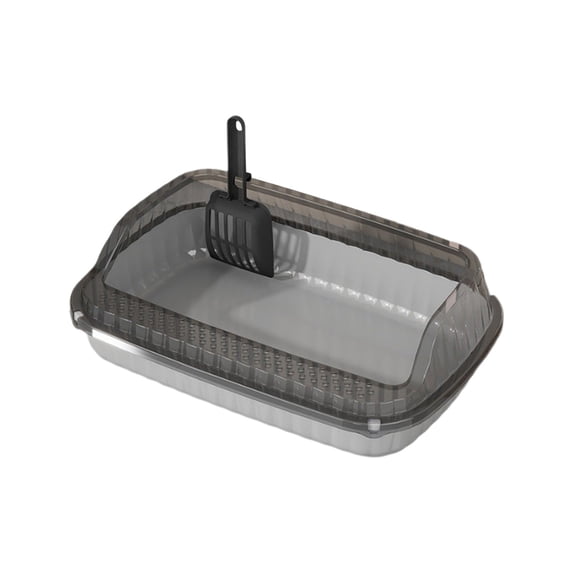 Semi-Enclosed High-Bar Cat Litter Box,Splash-Proof Design with Leakage Pedal & Included Scoop,PP Plastic for Home Cats Large Size 36.5x27cm,Anti-Sniña Base and Rounded Edges