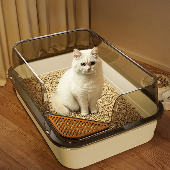Semi-Enclosed High Bar Cat Litter Box with Splash-Proof Design and Cats Shovel Suitable for Home Cats, Odor Control, and Easy Cleaning