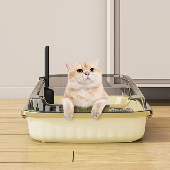 Semi Enclosed High Bar Litter Box With Splashs Proof Designs Provides Ample Space For Cats Includes Shovel For Kittens 18.9x12.6x5.51in