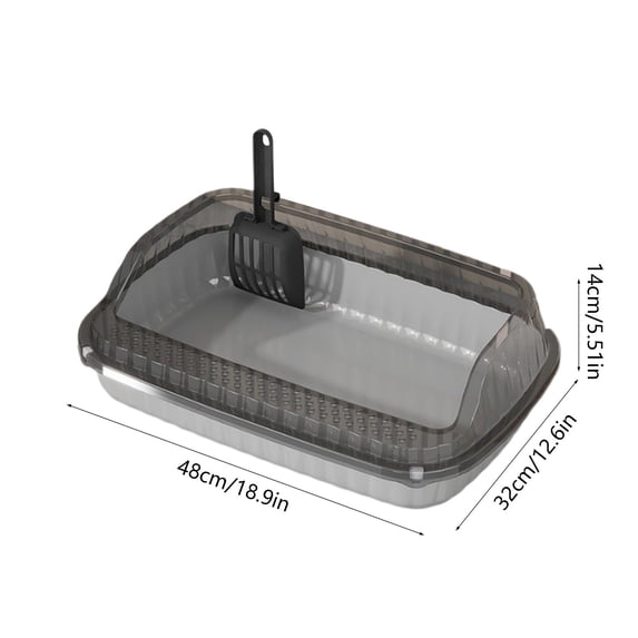 Semi Enclosed High Side Cat Litter Box with Splash-Proof Design & Included Scoop – Spacious, Leakproof, Easy to Clean, Suitable for Large Cats and Multiple Litter Types