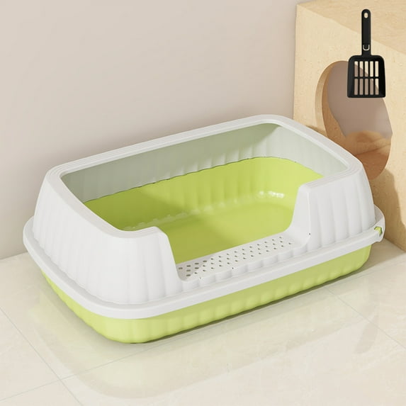 Semi-Enclosed High-Sided Cat Litter Box with Splash-Proof Design, Low Entry & Included Scoop – Odor-Resistant, Easy-to-Clean Kitten & Cat Toilet for Small to Large Cats(Green, S)