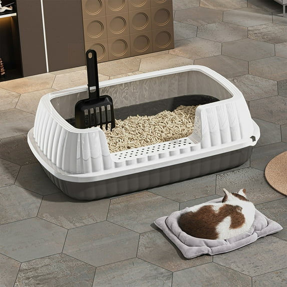 Semi-Enclosed High-Sided Cat Litter Box with Splash-Proof Design, Includes Scoop, 36.5x27x12cm, Multiple Colors Available
