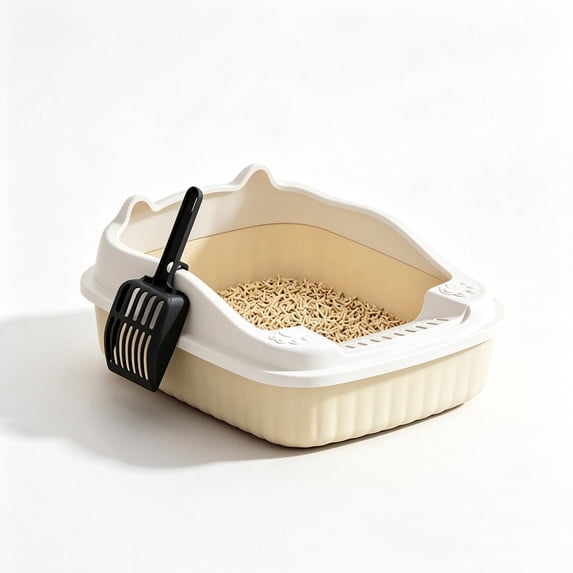 Semi-Enclosed High-Walled Cat Litter Box with Scoop (Anti-Scatter Design)