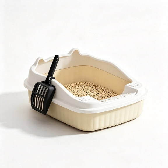 Semi-Enclosed High-Walled Cat Litter Box with Scoop (Anti-Scatter Design)