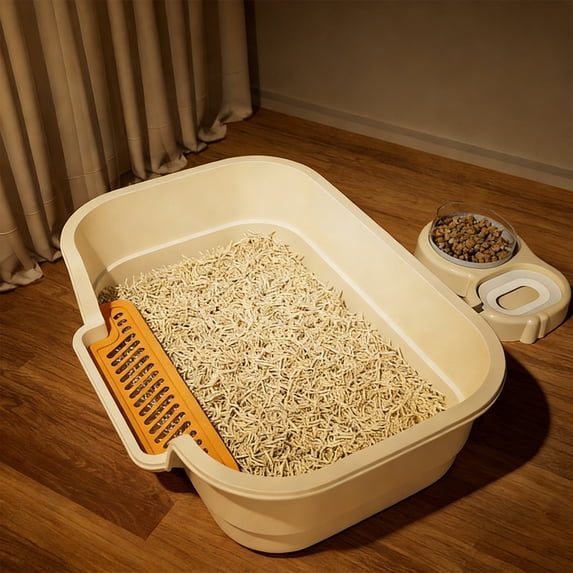 Semi-Enclosed Litter Box for Cats, Large Cat Litter Box with Odor Control and Anti Splash Design, High Sided Open Breathable Pet Toilet(White)