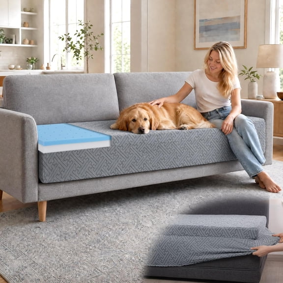 Semi-Enclosed Sofa Topper Cushion, Memory Foam & High-Density Foam Couch Pad, Anti-Slip Bottom with Elastic Straps, Removable Washable Cover, Sofa Sag Repair & Damage Cover Up(24 * 60 * 2.5in)