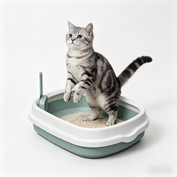 Semi Enclosed Top Entry Cat Litter Box, Open Front High Sided Kitty Litter Pan with Odor Control Anti-Tracking Easy Clean Detachable Design for Small to Medium Cats, Blue