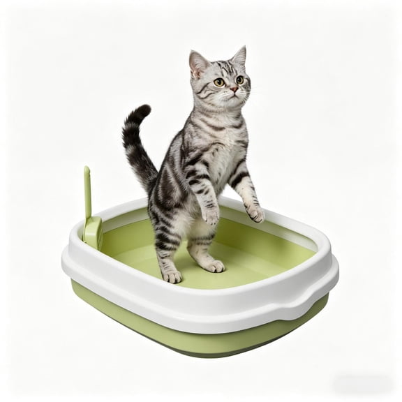 Semi Enclosed Top Entry Cat Litter Box, Open Front High Sided Kitty Litter Pan with Odor Control Anti-Tracking Easy Clean Detachable Design for Small to Medium Cats,Green