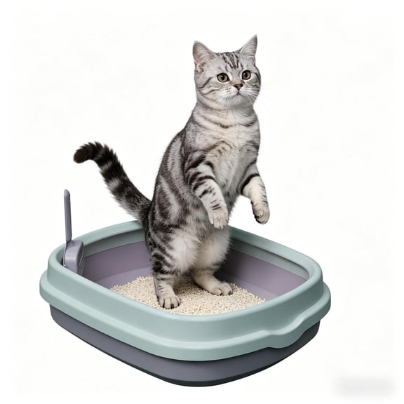 Semi Enclosed Top Entry Cat Litter Box, Open Front High Sided Kitty Litter Pan with Odor Control Anti-Tracking Easy Clean Detachable Design for Small to Medium Cats, Purple