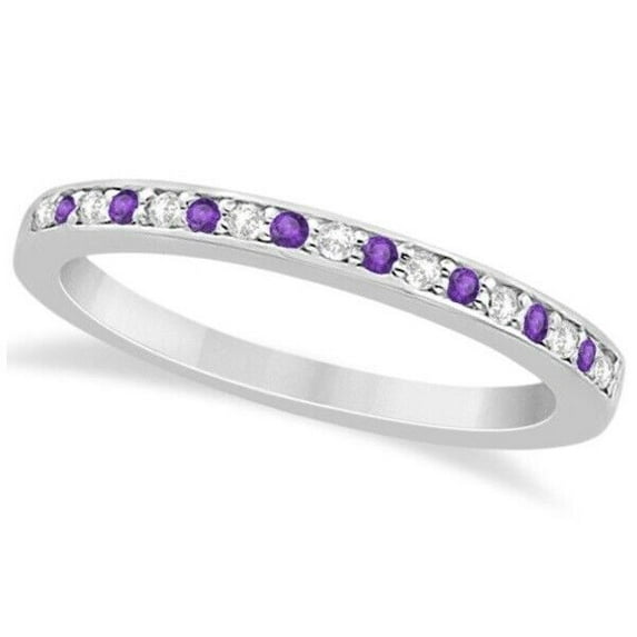 Semi-Eternity Amethyst CZ Diamond Wedding Ring Band 925 Sterling Silver Gemstone Jewelry For Women Gift