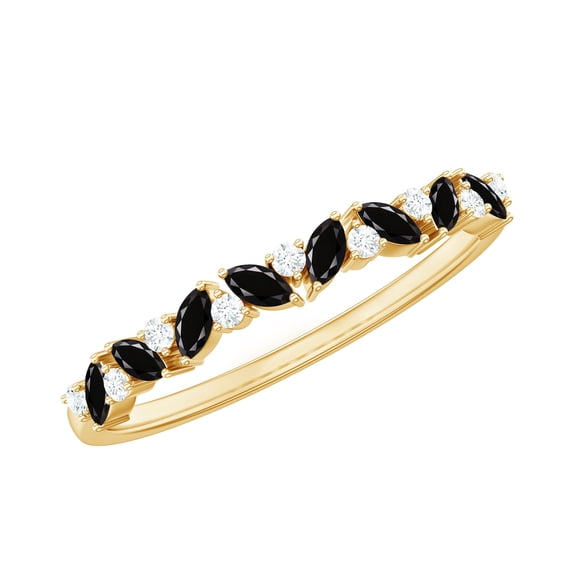 Rosec Jewels Semi Eternity Ring with Black Spinel and Diamond for Women (0.25 CT, AAA Grade), 10K Yellow Gold, US 5.00