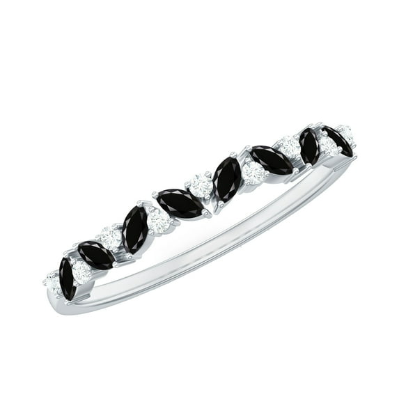 Rosec Jewels Semi Eternity Ring with Black Spinel and Diamond for Women (0.25 CT, AAA Grade), 14K White Gold, US 9.00