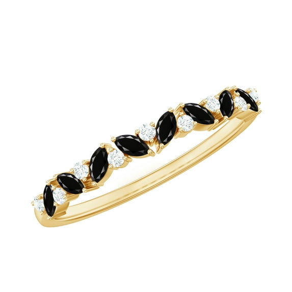 Rosec Jewels Semi Eternity Ring with Black Spinel and Diamond for Women (0.25 CT, AAA Grade), 14K Yellow Gold, US 12.50