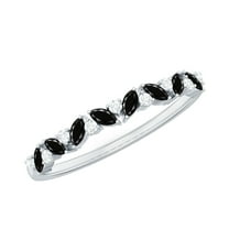 Rosec Jewels Semi Eternity Ring with Black Spinel and Diamond for Women (0.25 CT, AAA Grade), 925 Sterling Silver, US 4.00