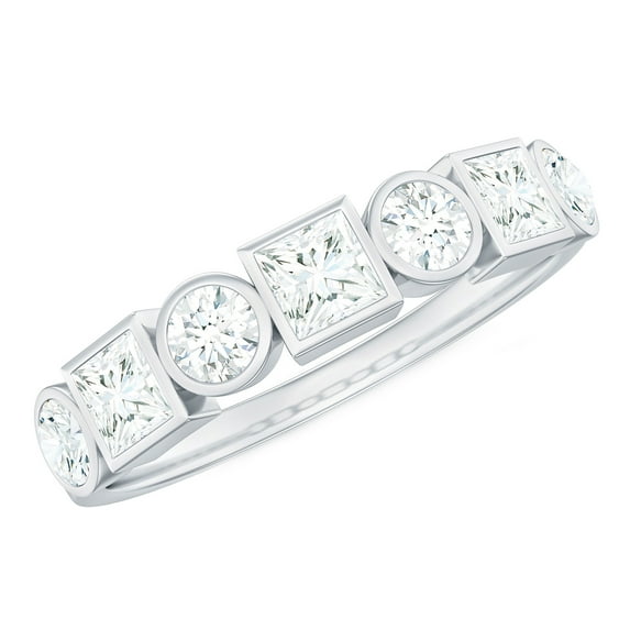 Rosec Jewels Moissanite Half Eternity Band for Women - Moissanite Bezel Set Ring - D-VS1 Quality Certified, 18K White Gold, US 13.00