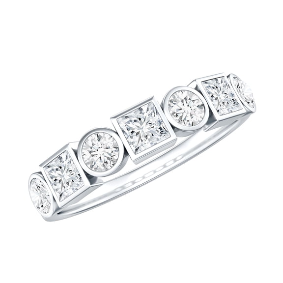 Rosec Jewels Moissanite Half Eternity Band for Women - Moissanite Bezel Set Ring - D-VS1 Quality Certified, 925 Sterling Silver, US 4.00