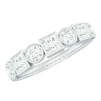 Rosec Jewels Moissanite Half Eternity Band for Women - Moissanite Bezel Set Ring - D-VS1 Quality Certified, 925 Sterling Silver, US 4.00
