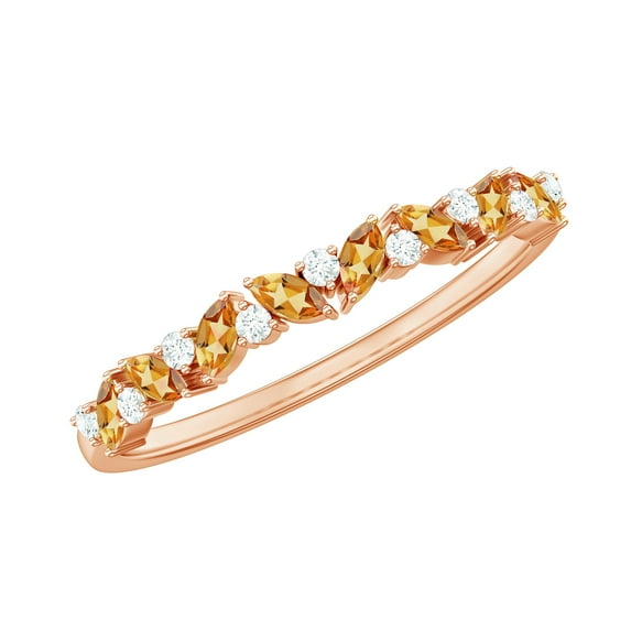 Rosec Jewels Semi Eternity Ring with Citrine and Diamond for Women (AAA Grade), 14K Rose Gold, US 9.00