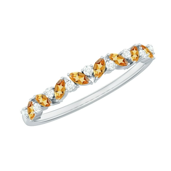 Rosec Jewels Semi Eternity Ring with Citrine and Diamond for Women (AAA Grade), 925 Sterling Silver, US 4.00