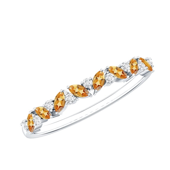 Rosec Jewels Semi Eternity Ring with Citrine and Diamond for Women (AAA Grade), 925 Sterling Silver, US 4.00
