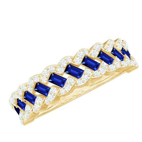 Rosec Jewels Certified Lab Grown Blue Sapphire Half Eternity Band for Women - AAAA Quality - Blue Sapphire Diamond Band, 10K Yellow Gold, US 6.50
