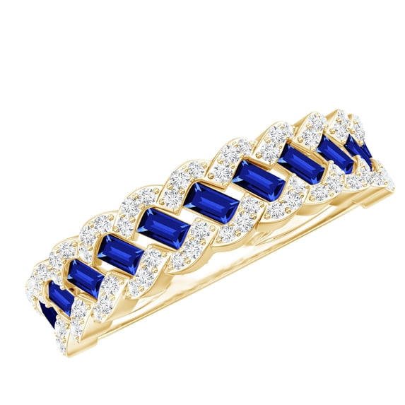 Rosec Jewels Certified Lab Grown Blue Sapphire Half Eternity Band for Women - AAAA Quality - Blue Sapphire Diamond Band, 14K Yellow Gold, US 12.50