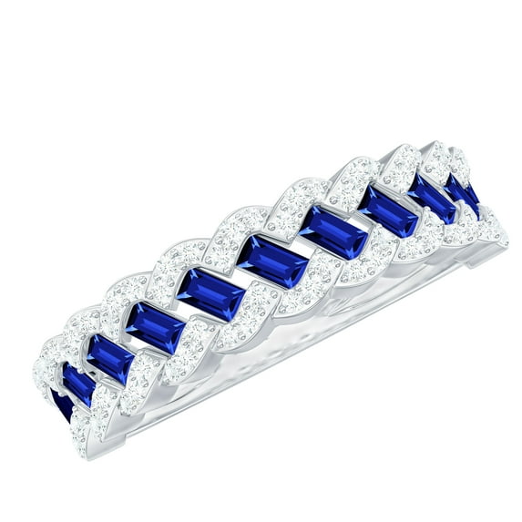 Rosec Jewels Certified Lab Grown Blue Sapphire Half Eternity Band for Women - AAAA Quality - Blue Sapphire Diamond Band, 925 Sterling Silver, US 4.00