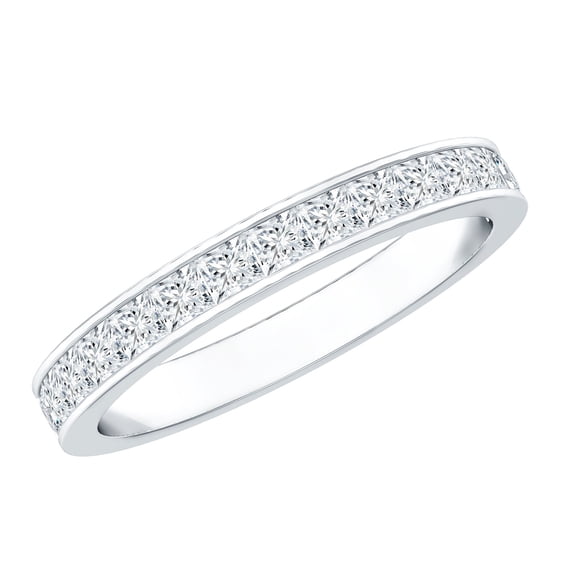Rosec Jewels Certified Moissanite Half Eternity Ring - Minimal Stackable Ring for Women - D-VS1 Quality, 10K White Gold, US 10.50