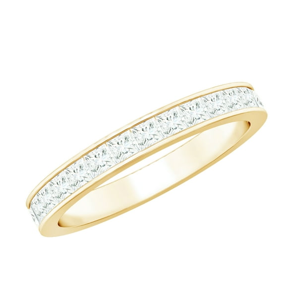 Rosec Jewels Certified Moissanite Half Eternity Ring - Minimal Stackable Ring for Women - D-VS1 Quality, 10K Yellow Gold, US 7.00