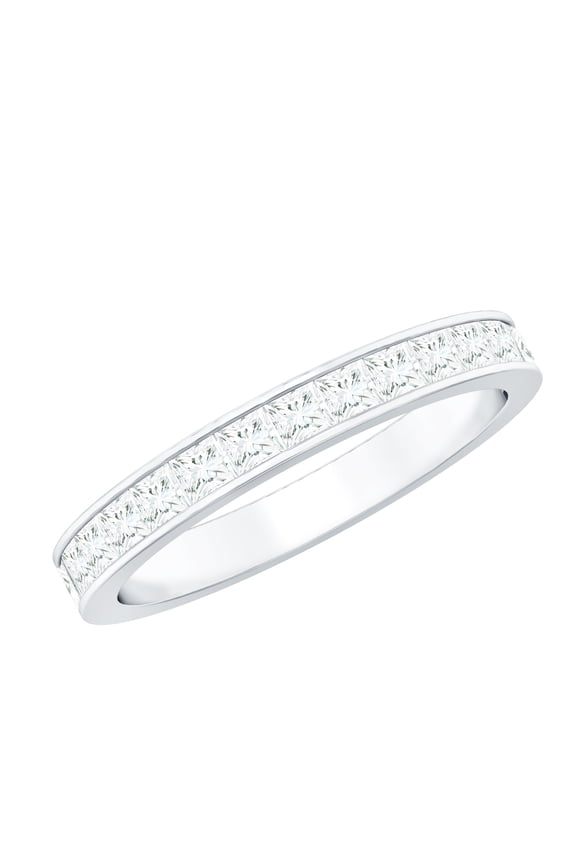 Certified Moissanite Half Eternity Ring - Minimal Stackable Ring for Women - D-VS1 Quality, 925 Sterling Silver, US 4.00