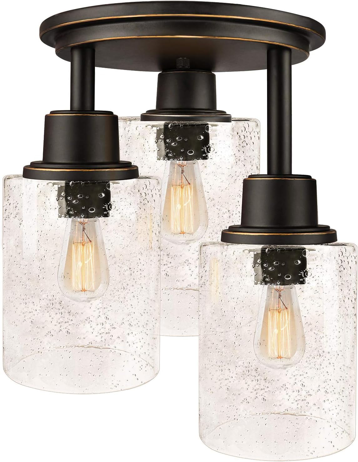 AGV Lighting CL032 Flush Mount Ceiling Light – Mid-Century Modern Crystal & Brass 3-Light Fixture - View #2