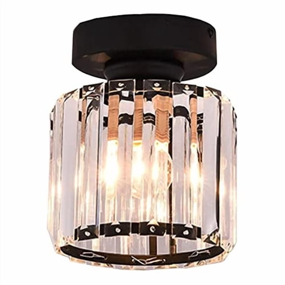 Semi Flush Mount Ceiling Light, Crystal Chandelier Fixture Small Hallway Light for Bathroom Bedroom Cafe Bar Porch Hall Entryway (Round)