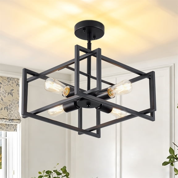 Semi Flush Mount Ceiling Light Fixture 4-Light Black Light fixtures Kitchen Ceiling Light Fixture for Hallway Kitchen Bedroom Living Room Bathroom Entrance
