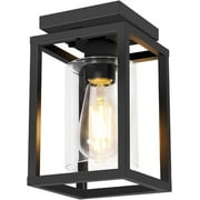 Semi Flush Mount Ceiling Light Fixture, Black Metal Frame Porch Ceiling Light Fixture with Clear Glass Shade and E26 Ceramic Base