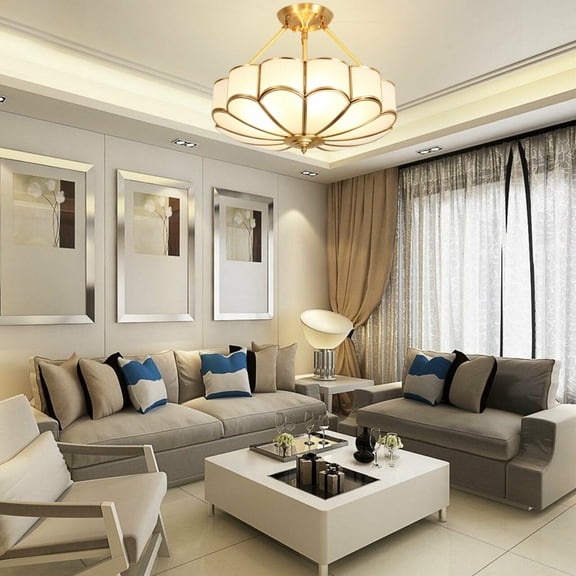 E26 Bulbs Semi Flush Mount Ceiling Light Fixture Gold Chandelier Brass Chandelier