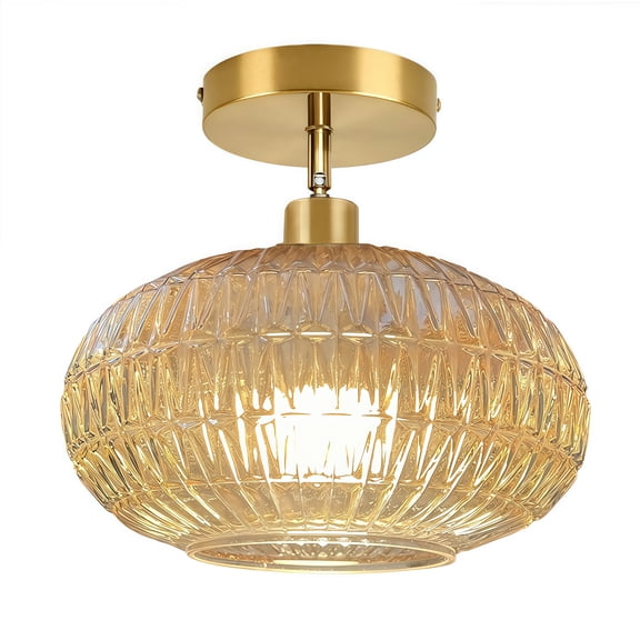 Semi Flush Mount Ceiling Light Fixture,Hallway Light Fixtures,Amber Flush Mount Ceiling Light,Globe Glass Ceiling Fixture,Vintage Ceiling Lamp,Farmhouse Lighting for Bathroom